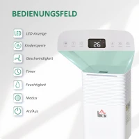 HOMCOM luchtontvochtiger kamergrootte 18-28 ㎡ 12 L / 24 u. elektrische luchtontvochtiger 2000 ml ontvochtiger tegen vocht met wielen voor de badkamer woonkamer slaapkamer ABS wit 22 x 25 x 44,5 cm(m-7)