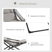 Outsunny klapstoel met verwijderbaar kussen tuinstoel campingstoel ligstoel zitmeubel tuin terras balkon textiel staal grijs 66 B x 94 D x 79 H cm(m-4)