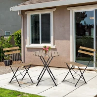 Outsunny Zestaw Bistro dla 2 Osób Składany Bistrotisch z 2 Krzesłami Meble Ogrodowe Metal Drewno Sosnowe Naturalne(m-9)