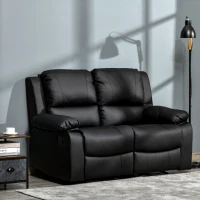 HOMCOM Divano Letto 2 Posti con Schienale Regolabile in Similpelle, 95x141,5x94,5cm, Nero(m-8)