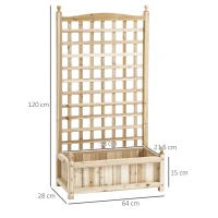 Outsunny plantenbak met latwerk natuurlijk hout 64 x 28 x 120 cm(m-3)
