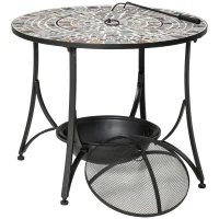 Outsunny tuintafel met vuurschaal metalen tegel 75 x 75x 60 cm(m-11)