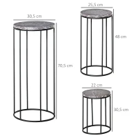 Outsunny set van 3 bloemstandaards gemaakt van metaal marmer look Stapelbaar(m-3)
