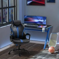 Vinsetto Computer Gaming Chair, Desk Chair with Breathable PU Leather Back and Seat, Soft Padded Armrests and Rolling Wheels for Adults and Gamers, Blue(m-2)