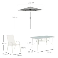 Outsunny Sitzgruppe für 6 Personen Essgruppe mit Sonnenschirm Gartenmöbel Set Alu Cremeweiß+Hellgrau(m-3)