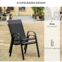 Outsunny set van 2 tuinstoelen stapelstoelen met armleuningen eetkamerstoelen tuin metaal mesh-stof zwart 70 x 54 x 90 cm(m-5)