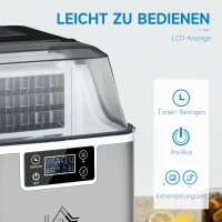 HOMCOM Ijsmaker, Compacte 20kg Ijsblokjesmachine met Zelfreinigende Functie voor Huisgebruik, Zilver(m-4)