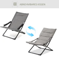 Outsunny klapstoel met verwijderbaar kussen tuinstoel campingstoel ligstoel zitmeubel tuin terras balkon textiel staal grijs 66 B x 94 D x 79 H cm(m-6)