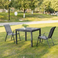 Outsunny set van 2 tuinstoelen stapelstoelen met armleuningen eetkamerstoelen tuin metaal mesh-stof grijs 70 x 54 x 90 cm(m-10)