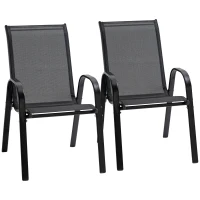 Outsunny set van 2 tuinstoelen stapelstoelen met armleuningen eetkamerstoelen tuin metaal mesh-stof zwart 70 x 54 x 90 cm(m-11)