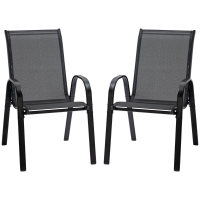 Outsunny set van 2 tuinstoelen stapelstoelen met armleuningen eetkamerstoelen tuin metaal mesh-stof zwart 70 x 54 x 90 cm