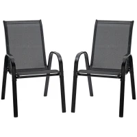 Outsunny set van 2 tuinstoelen stapelstoelen met armleuningen eetkamerstoelen tuin metaal mesh-stof zwart 70 x 54 x 90 cm(m-1)