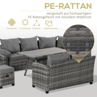 Outsunny 7-delig Luxe poly-rotan tuinmeubelset tuinset zitgroep loungeset loungemeubilair met bijzettafel zitkussen grijs(m-4)