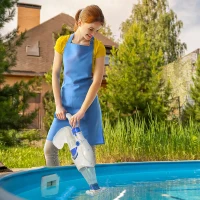 Outsunny elektrischer Poolsauger mit Akku Filter Poolreiniger Pool Handsauger Bodensauger Blau+Weiß 65 x 20 x 17 cm(m-10)