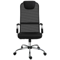 Vinsetto High-Back Office Chair Mesh Fabric Swivel Computer Desk Chair Home Study Chair with Wheels, Electroplate Steel Frame, Arm, Black(m-13)