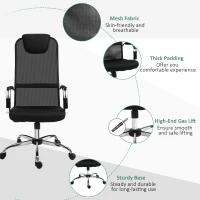 Vinsetto High-Back Office Chair Mesh Fabric Swivel Computer Desk Chair Home Study Chair with Wheels, Electroplate Steel Frame, Arm, Black(m-7)