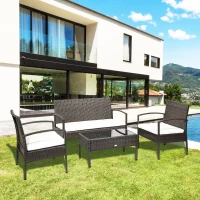 Outsunny poly rotan tuinmeubelset 4 delig bruin+crème wit(m-10)