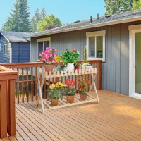 Outsunny Blumenregal aus Holz 2-stufiger Pflanzenständer Blumenständer Natur innen draußen 108 x 37 x 65 cm(m-7)