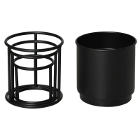 Outsunny set van 3 bloemstandaards met bloempot gemaakt van metaal plantenstandaard set bloemenkruk bloempothouder plantenkruk zwart(m-8)