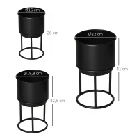 Outsunny set van 3 bloemstandaards met bloempot gemaakt van metaal plantenstandaard set bloemenkruk bloempothouder plantenkruk zwart(m-3)