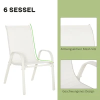 Outsunny Sitzgruppe für 6 Personen Essgruppe mit Sonnenschirm Gartenmöbel Set Alu Cremeweiß+Hellgrau(m-6)