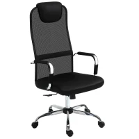 Vinsetto High-Back Office Chair Mesh Fabric Swivel Computer Desk Chair Home Study Chair with Wheels, Electroplate Steel Frame, Arm, Black(m-1)