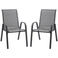 Outsunny set van 2 tuinstoelen stapelstoelen met armleuningen eetkamerstoelen tuin metaal mesh-stof grijs 70 x 54 x 90 cm