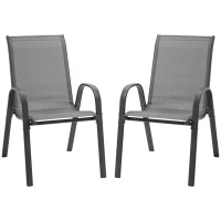 Outsunny set van 2 tuinstoelen stapelstoelen met armleuningen eetkamerstoelen tuin metaal mesh-stof grijs 70 x 54 x 90 cm(m-1)