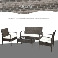 Outsunny poly rotan tuinmeubelset 4 delig bruin+crème wit(m-5)