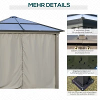 Outsunny luxe paviljoen tuinpaviljoen aluminium partytent tuintent met doorschijnend PC dak donkergrijs + zwart 300 x 300 x 265 m(m-6)