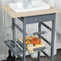 HOMCOM Carucior de Bucatarie, Gri Inchis, 1 Sertar si 4 Cosuri Metalice, 47x37x83cm(m-8)