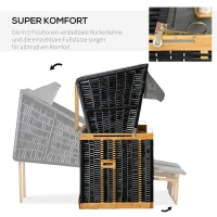 Outsunny strandstoel met dak rotan look klaptafel lichtgrijs 118 x 79 x 150 cm(m-4)