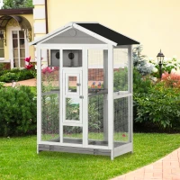 PawHut Houten Volière Vogelkooi met Zitstok Asfalt Dak Binnen/Buiten Waterdicht 112 x 68 x 154 cm(m-2)