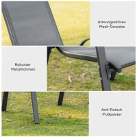 Outsunny set van 2 tuinstoelen stapelstoelen met armleuningen eetkamerstoelen tuin metaal mesh-stof grijs 70 x 54 x 90 cm(m-6)
