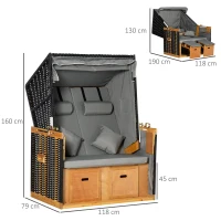 Outsunny strandstoel met dak rotan look klaptafel lichtgrijs 118 x 79 x 150 cm(m-3)