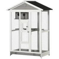 PawHut Houten Volière Vogelkooi met Zitstok Asfalt Dak Binnen/Buiten Waterdicht 112 x 68 x 154 cm(m-10)