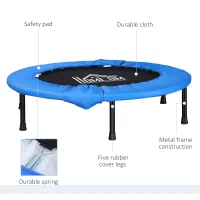 HOMCOM Φ96cm Mini Fitness Trampoline Home Gym Yoga Exercise Rebounder Indoor Outdoor Jumper w/ Safety Pad, Support Up to 100 KG, Blue and Black(m-4)