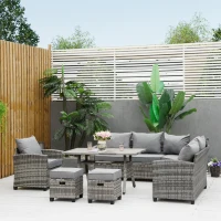 Outsunny 7-delig Luxe poly-rotan tuinmeubelset tuinset zitgroep loungeset loungemeubilair met bijzettafel zitkussen grijs(m-2)