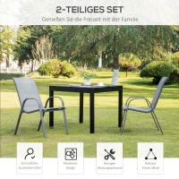 Outsunny set van 2 tuinstoelen stapelstoelen met armleuningen eetkamerstoelen tuin metaal mesh-stof grijs 70 x 54 x 90 cm(m-4)