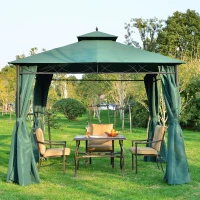 Outsunny 3m x3m Gazebo W/Metal Frame & Side Walls-Dark Green(m-2)