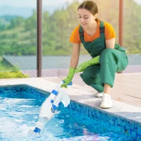 Outsunny elektrischer Poolsauger mit Akku Filter Poolreiniger Pool Handsauger Bodensauger Blau+Weiß 65 x 20 x 17 cm(m-2)