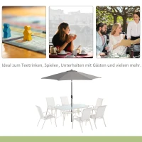 Outsunny Sitzgruppe für 6 Personen Essgruppe mit Sonnenschirm Gartenmöbel Set Alu Cremeweiß+Hellgrau(m-7)