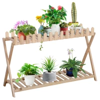 Outsunny Blumenregal aus Holz 2-stufiger Pflanzenständer Blumenständer Natur innen draußen 108 x 37 x 65 cm(m-1)