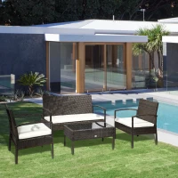 Outsunny poly rotan tuinmeubelset 4 delig bruin+crème wit(m-2)