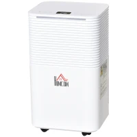 HOMCOM luchtontvochtiger kamergrootte 18-28 ㎡ 12 L / 24 u. elektrische luchtontvochtiger 2000 ml ontvochtiger tegen vocht met wielen voor de badkamer woonkamer slaapkamer ABS wit 22 x 25 x 44,5 cm(m-11)
