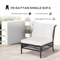 Outsunny Rattan Middle Chair Armless Sofa Single Garden Porch Furniture Wicker w/ Cushion and Pillow(m-6)