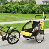HOMCOM Remolque de Bicicleta para Niños de 2 Plazas con Amortiguadores y Barra 142x85x105 cm Amarillo(m-10)