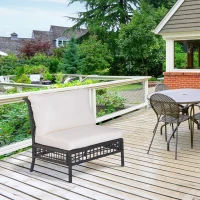 Outsunny Rattan Middle Chair Armless Sofa Single Garden Porch Furniture Wicker w/ Cushion and Pillow(m-2)