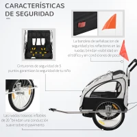 HOMCOM Remolque de Bicicleta para Niños de 2 Plazas con Amortiguadores y Barra 142x85x105 cm Blanco(m-5)