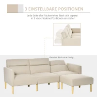 HOMCOM Sofabezug 3 sitzer Schlafsofa Stühle 2-In-1 Klappsofa Sofa in Bett individuell einstellbare Rückenlehne Sackleinen Schaumstoff Holz Beige 207 x 81 x 80 cm(m-6)